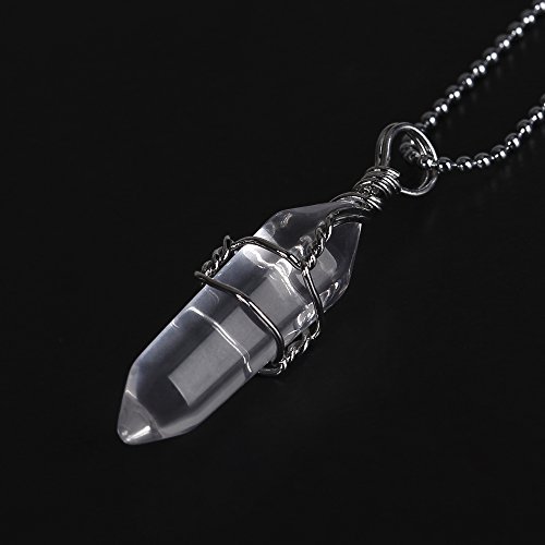 BRCbeads Gorgeous Faceted Natural White Crystal Handmade Wire Wrap Healing Point Chakra Pendant 40x10mm 1pcs per Bag for Necklace Making