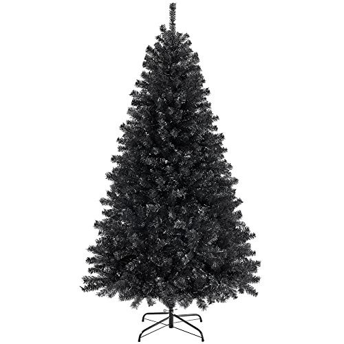 Topeakmart Pre-lit Artificial Holloween & Christmas Tree Include Stand, Xmas Pine Tree for Holiday Decoration, 6Ft, Black