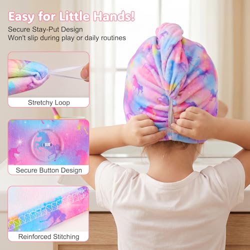 Basumee Microfiber Hair Towel Wrap for Kids Girls, Ultra Absorbent, 2 Pack - Image 3