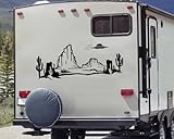 Minglewood Trading Desert UFO Cactus Mountains Scene V6 Vinyl Decal - Flying Saucer Alien RV Camper Graphics - Die Cut Sticker