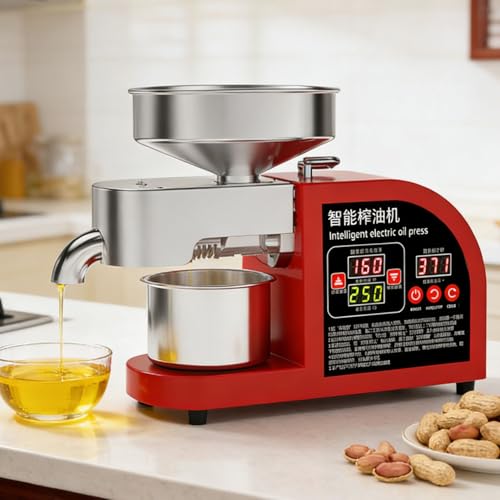 Image of CelyToe Electric Oil Press Machine, 800/1000W Cold Hot Press Oil Maker with 32-572°F Temp Control, Stainless Steel Oil Extractor for Nuts Seeds Olives Home Use Red-110V-X6