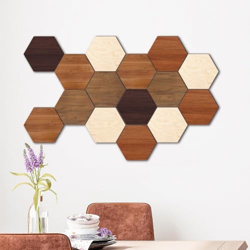 Décoration murale géométrique moderne en bois 3D avec 15 modules adhésifs