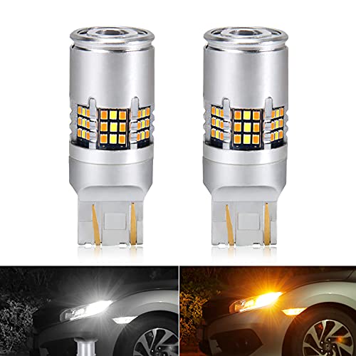 MIRUNNY Newest 7443 Switchback LED Bulbs Built-in Canbus Resistors & Fan, 1200 Lumens 54-SMD W/Projector Replacement for DRL & Turn Signal Lights, White/Amber