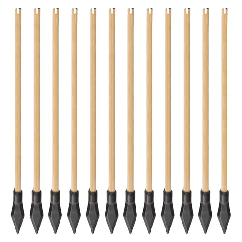 mizikuu 12PCS Juego de Flechas de Repuesto, 40CM Paquete de Dardos de Madera Bambú de Repuesto con Punta de Goma Flechas de Tiro para Interiores y Exteriores, niños