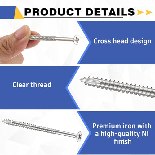 Image of 50 Pack Satin Nickel Wood Screws #9 Extra Long Heavy-Duty Hinge Screws for Doors, Cabinets, Furniture & DIY Projects (3 Inch,Sliver)