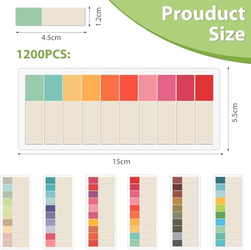 Haftstreifen Haftnotizen 1200 Stück - Index Tabs - Bücher Seiten Wasserdicht Beschreibbare LesezeichenPagemarker Haftmarker, Kleine Haftnotizen Selbstklebend, Index-registerkarten
