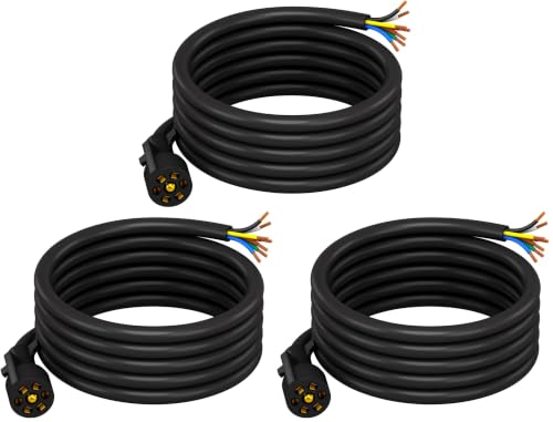 Image of CheeMuii 7 Way Trailer Cord Heavy Duty 8 FT Trailer Wiring Harness Kit 7 Pin Trailer Plug Inline Wire Harness Cable for Trailers RVs Campers (Pack of 3)