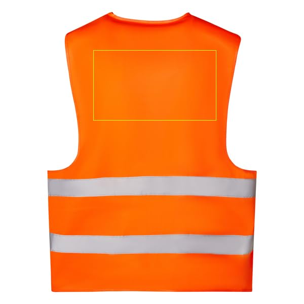 C&P Chaleco de seguridad personalizado alta visibilidad de cuello pico Con dos cintas reflectantes en pecho y espalda Cierre de velcro ajustable (Naranja) Pack de 20