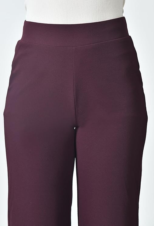 Image of Women's High Waist Straight Fit Trousers,Solid Korean Stretchable Pants for Women, Regular Fit Elastic Waist Full Length Formal Trouser,Casual,Office Wear