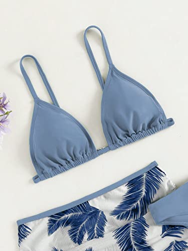 Soly Hux Girl's Cute Floral Bikini Bathing Suit With Beach Skirt 3 Piece Swimsuits Blue And White Tropical 150 #TOP2