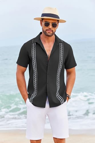 COOFANDY Cuban Guayabera Shirts for Men Short Sleeve Casual Button Down Shirts Summer Vacation Shirts4