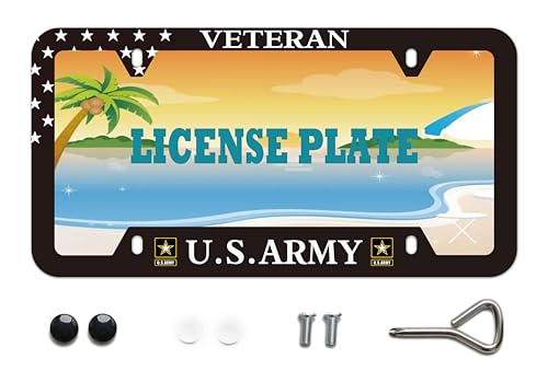 BOARLIDA Veteran Us Army License Plate Frame Us Navy Stainless Steel Car License Plate Cover for Men Women Fans 12 X 6 Inch