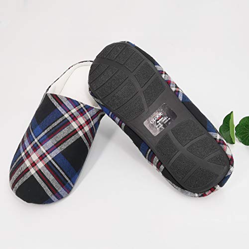 ofoot Mens & Womens Cotton Memory Foam House Slippers Bedroom Slip On Shoes Tartan Plaid Retro Style Anti Skid Rubber Outsole3