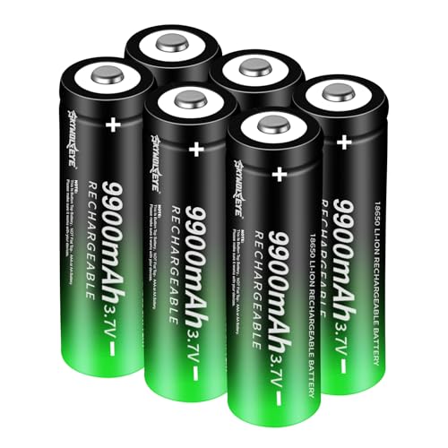 Skywolfeye 6 Pack I865O Rechargeable Battery 3.7v I865O Rechargeable Battery 3.7 Volt Button Top for Flashlights, Headlamp etc