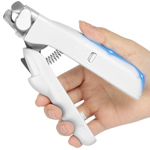 HOTUT Cortaúñas para Mascotas con Luz LED, 2 en 1 Cortauñas para Perro y Gato, Cortaúñas para Mascotas con y Lima de Uñas y Protector contra Salpicaduras Transparente para Perros, Gatos y Otras