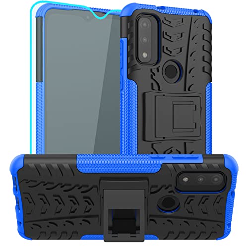SKTGSLAMY Designed for Moto G Pure Case,with HD Screen Protector,[Shockproof] Tough Rugged Dual Layer Protective Case Hybrid Kickstand Cover for Motorola Moto G Pure (Blue)