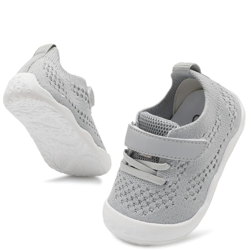 Leisfit Baby Shoes Boys Girls First Walking Shoes Infant Sneakers Crib Shoes Lightweight Non-Slip Shoes Grey 12-18 Months cover