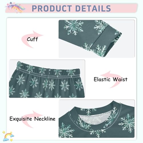 Fustylead Watercolor Green Christmas Snowflake Cotton Pajamas Set 2 Piece Long Sleeve Pjs Sleepwear4