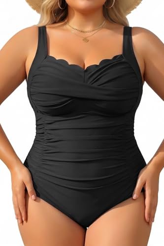 Aqua Eve Womens Plus Size One Piece Swimsuit- Tummy Control Bathing Suit Full Coverage Swimwear Black 18W