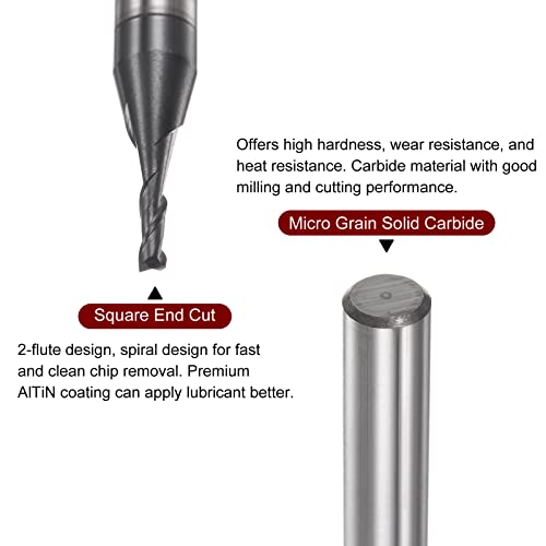 Image of HARFINGTON Square End Mill 2mm x 6mm Cutting 6mm Shank Micro Grain Solid Carbide AlTiN Coated 2 Flutes Milling Bit Cutter for Alloy Hardened Steel Aluminum