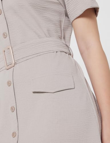 Image of Amazon Brand - Symbol Women's Cotton Blend Seersucker Knit Button-Down Dress | Belted Waist, Short Sleeve, Knee Length (Available in Plus Sizes)
