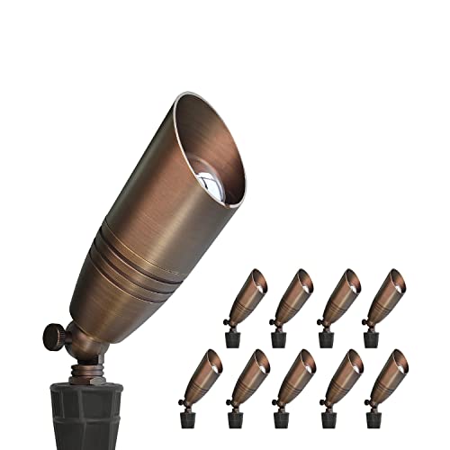 Coloer Die-Cast Brass Landscape Spotlights Outdoor, 12V Ac/Dc Low Voltage Lighting, Ip65 Waterproof Outdoor Directional Garden Patio Trees Spot Uplight (102B,10-Pack Without Bulb) #TOP5