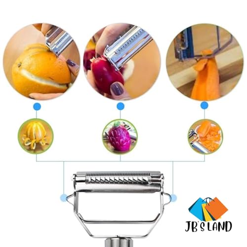 Image of 2 in 1 Stainless Steel Julienne Vegetable Peeler Multi-Functional Fruit & Veggie Shredder Slicer and Grater for Potatoes, Carrots, Cucumbers (2 in 1 Long Peeler)