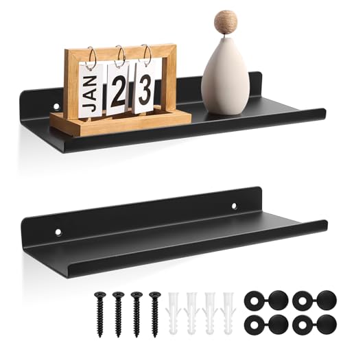 QJKEJI 2 Pcs Petites Etagere Murale Noire, Petite Étagère Murale Etagere Noir, Tablette Étagère...