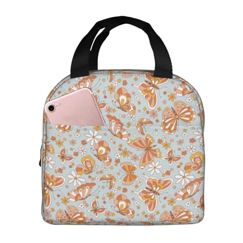 Insulated Lunch Bags for Men Women Work - Retro Floral Butterfly Small Adult Lunch Box for Men Women, Water Proof Soft Cooler Bag Insulated for Travel, Lunch Tote Bag for Women Men