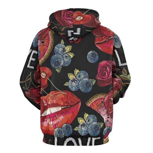 Pull lèvres rouges en fleur UMENG sweat mixte avec capuche protectrice