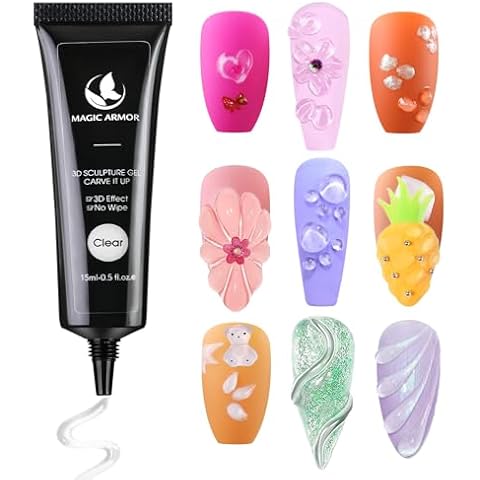 MAGIC ARMOR 15g 3D Nail Gel Sculpting Gel Nail Art Glue for Nail Art Designs DIY Nail Craving Molding Gel for 3D Gel Nail Art Polish Painting Drawing Gel Sculpture Gel Nail Decoration Manicure Clear Cover