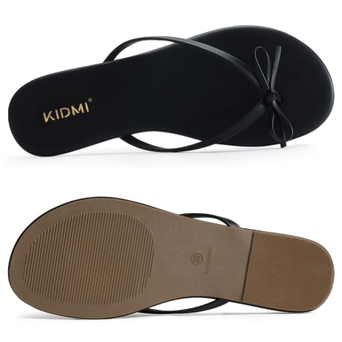 KIDMI Thong Flip Flops for Women - Memory Foam Summer Beach Sandals for Women - Vegan Leather Flat Sandals,Bow Black EU 37 — view 6