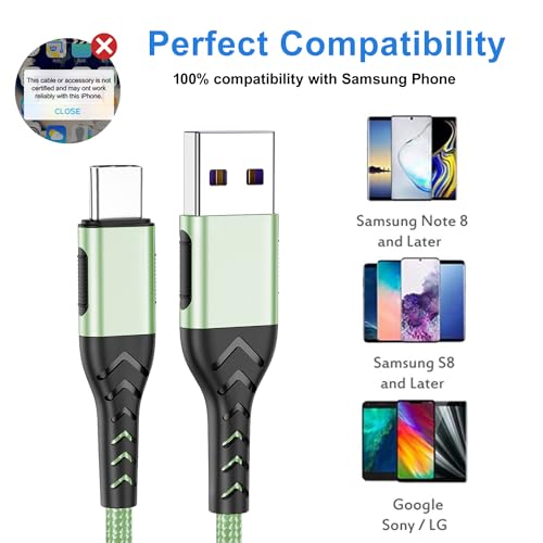 Image of Durcord USB C Fast Charger Cable, 2Pack 6ft USB Charger Fast Charging Type C Cord Cable, 6 Foot Type C Charger Premium Nylon Braided USB Cable for Only A-C Sam Sung and Android-Light Green