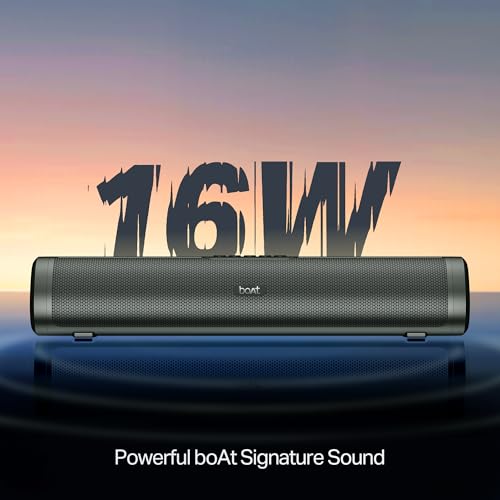 Boat Aavante 2.0 150, 2.0 CH, 16W Signature Sound, RGB LEDs, Dual Full-Range Drivers, Upto 5H Battery, TWS, Multi Ports, Bluetooth Sound bar, Home Theatre Soundbar Speaker (Premium Black) view 2