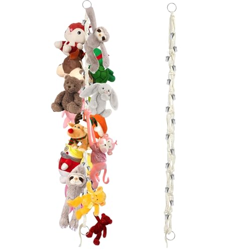 Mezrkuwr Soporte colgante para juguetes de peluche con 20 pinzas de metal, cadena organizadora de peluche, decoración para habitación infantil, para colgar sombreros, calcetines, tarjetas de Navidad