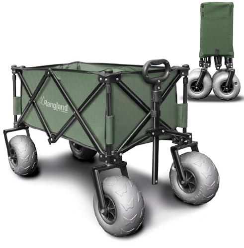 Rangland Beach Wagon with Big Wheels for Sand - All Terrain Steel Frame Utility Cart with 9" Pneumatic Tires, Collapsible Folding Design (Sand Warrior RX800 Green)
