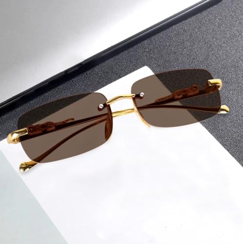 Image of IFLASH UV Protected Retro Rectangular Rimless Sunglasses for Men and Women