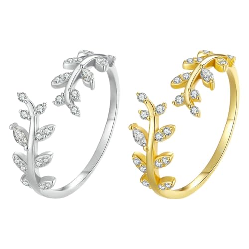 SLEEKEE 2 Pièces Bagues Ramifiées, Bagues Strass, Bijoux Simples, Bagues Femme, Bagues Réglables