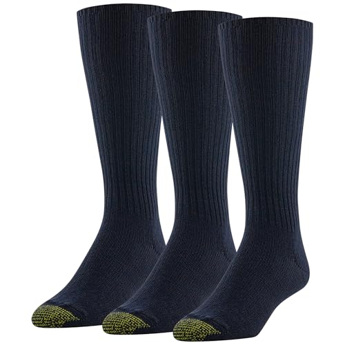 GOLDTOE Men's Cotton Fluffies Crew Socks, Navy (3-Pairs), Large