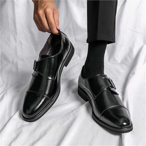 Mens Classic Oxford Dress Shoes Slip On Formal Tuxedo Wedding Leather Monk Wide Fit Buckle Black3