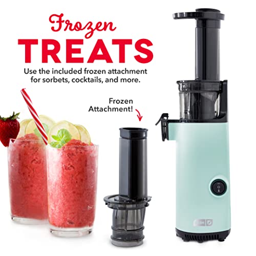DASH Deluxe Compact Masticating Slow Juicer, Easy to Clean Cold Press Juicer with Brush, Pulp Measuring Cup, Frozen Attachment and Juice Recipe Guide - Aqua DASH Deluxe Compact Masticating Slow Juicer, Easy to Clean Cold Press Juicer with Brush, Pulp Measuring Cup, Frozen Attachment and Juice Recipe Guide - Aqua