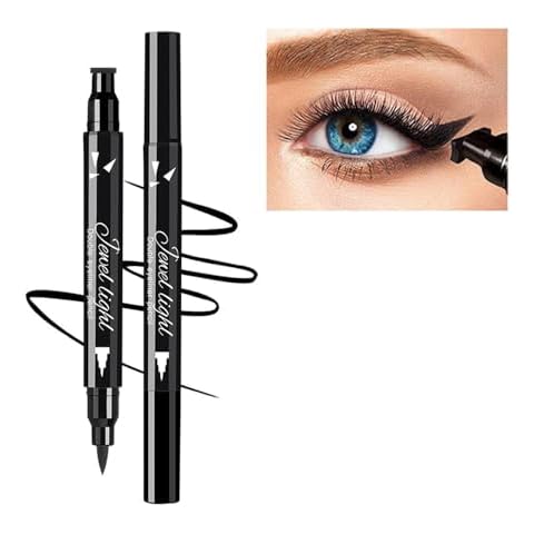 Dual Ended Black Liquid Eyeliner - 2 in 1 Winged Cat Eye Stamp & Felt-tip Eyeliner Pen, Waterproof, Long Lasting and Smudge Proof Eye Makeup Tool for Women Cover