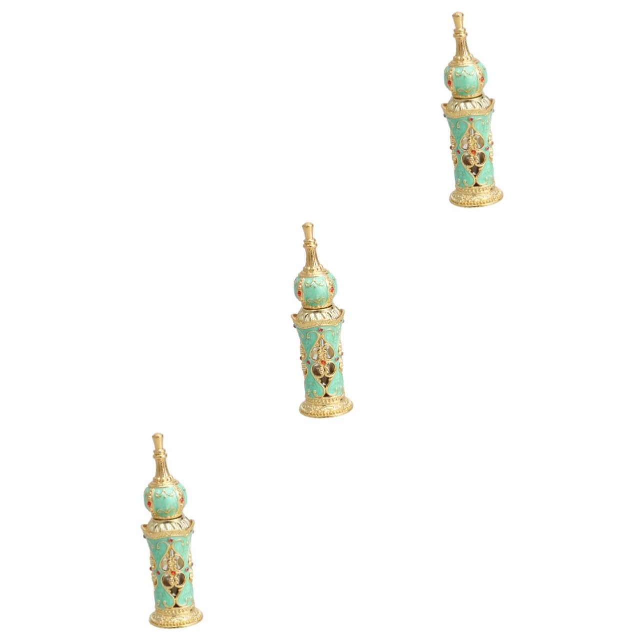 Amosfun 3stücke Vintage Parfümflasche Im Mittleren Stil Leere Retro Glasflasche Mit Blumenranke Für Hochzeitsdekoration Gold Und Grün
