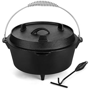 Leonyo Cast Iron Dutch Oven with Lid Lifter, 7QT Dutch Oven Pot with Lid, 2 in 1 Camping Pots and Pans Set Cast Iron Frying Pan & Pre-Seasoned Deep Pot for Sourdough Bread Baking, Campfire Cooking