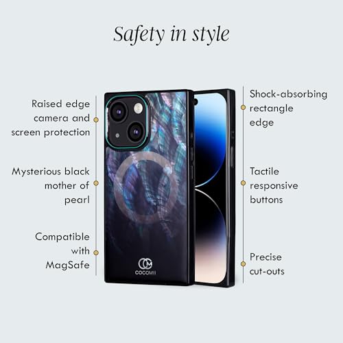 Image of COCOMII Rectangle for iPhone 14 /13 Case, Black Real Mother of Pearl