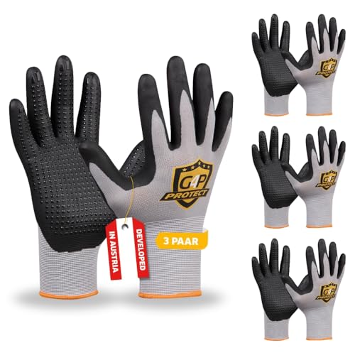 G4P Multi Flex Touch - Guanti da lavoro con funzione touch screen, 3 paia di guanti in microfibra di nitrile per montaggio e lavoro di precisione, taglia XL (taglia 10), colore: Grigio/Nero