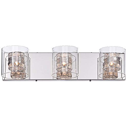 Possini Euro Design Wrapped Wire Modern Wall Light Polished Chrome Silver Metal Hardwired 22" Wide 3-Light Fixture Clear Glass Cylinder Shade For Bathroom Vanity Mirror House Home Room Decor #TOP6