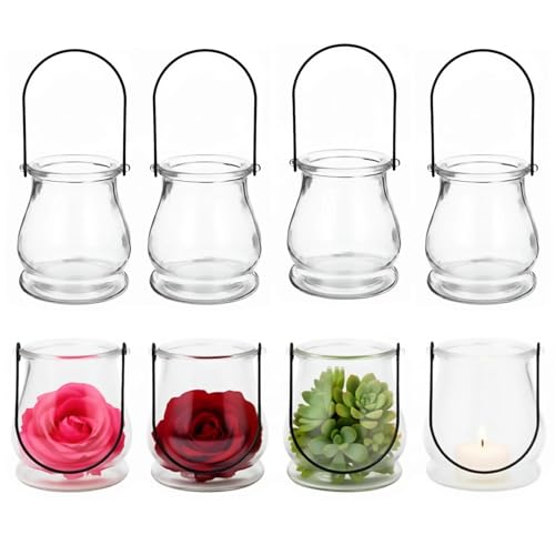 OUNONA 8Pcs Hanging Candle Holder Clear Tea Lights Christmas Decor Glass Plant Candle Holder Fillable Hanging Glass Globes Vintage Home Decor Plant Succulent Vase Hanger for Christmas Wedding
