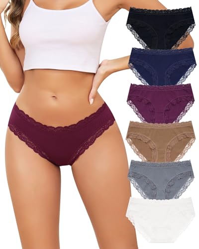 Image of Aijolen Women's Cotton Bikini Underwear Soft Low Waist Panties Cheeky Lace Underpants S-XXL