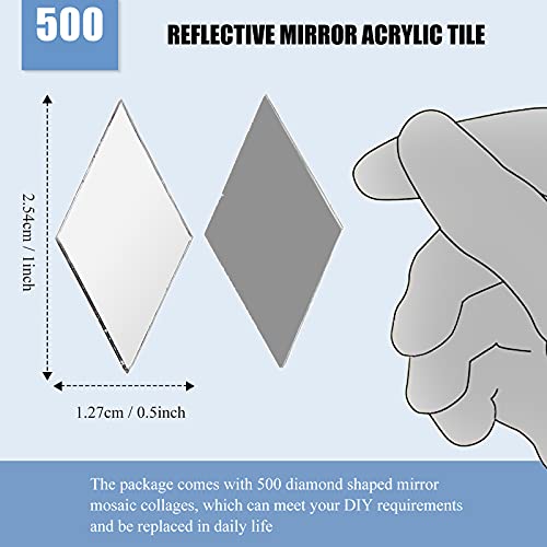 500 Pieces Diamond Shape Mirror Mosaic Tile Mini Glass Mosaic Tile Small Rhombus Mirror Craft Diamond Mosaic Diy Tile For Art And Craft Wall Door Home Decorations Making Supplies #TOP3